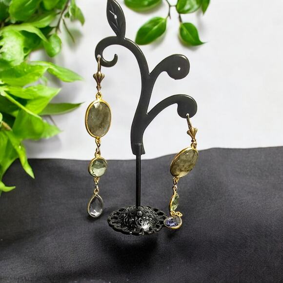 Gold Tone Multicolor Graduated Crystal Drop Earrings - Picture 6 of 7